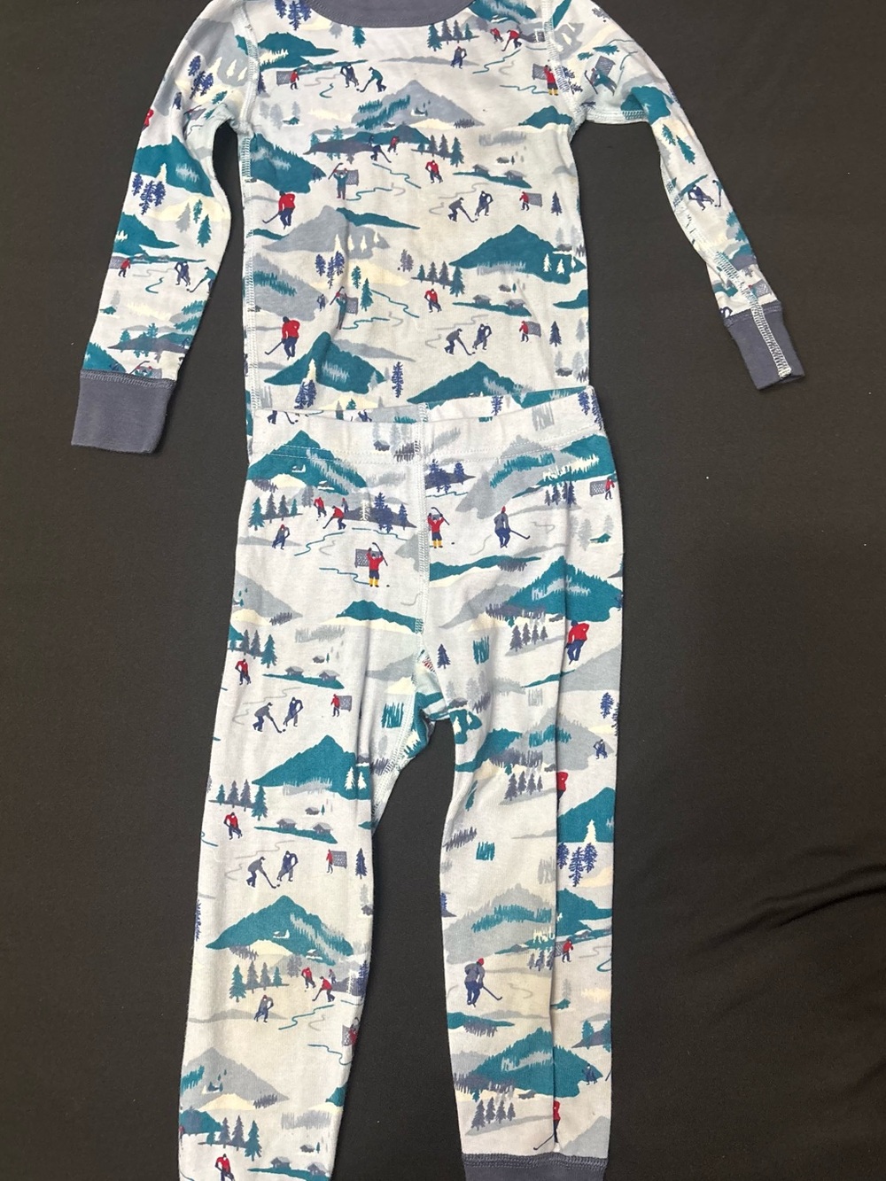 Hanna Andersson Mountain Ski Print Long Sleeve Pajama Set - Teal, Blue, Red